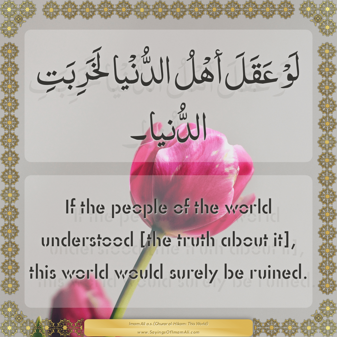 If the people of the world understood [the truth about it], this world...